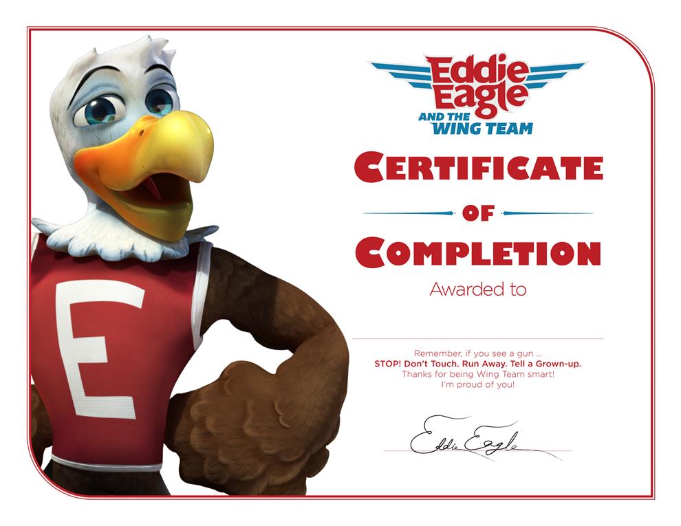 Eddie Eagle certificate Eddie Eagle certificate of completion